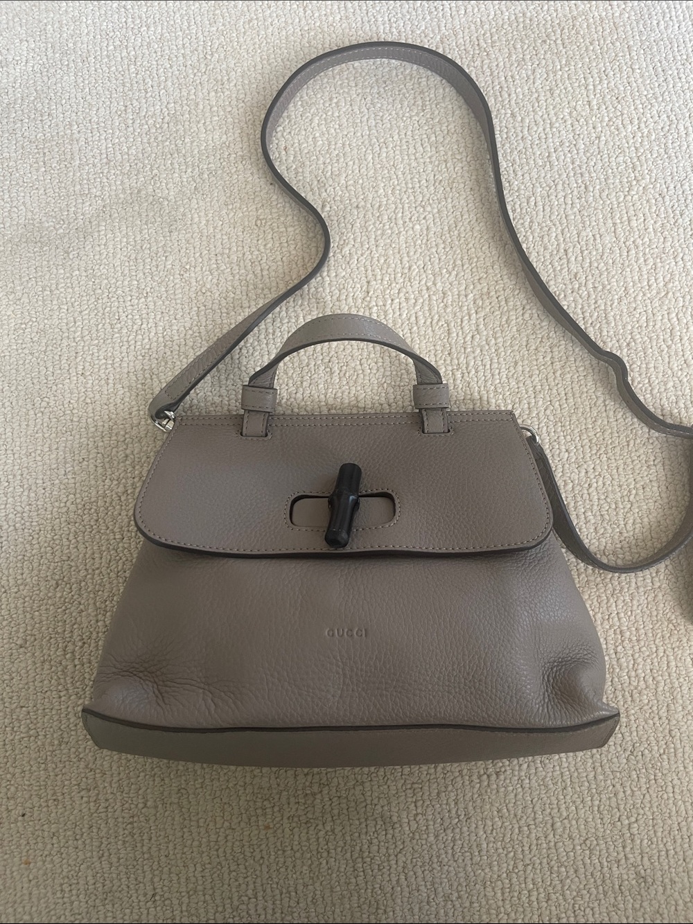 Gucci Taupe Leather Bamboo-Accent Top Handle Satchel